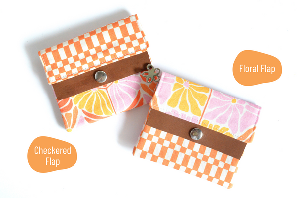 Pink & Orange Retro Floral Mini Leather Snap Wallet