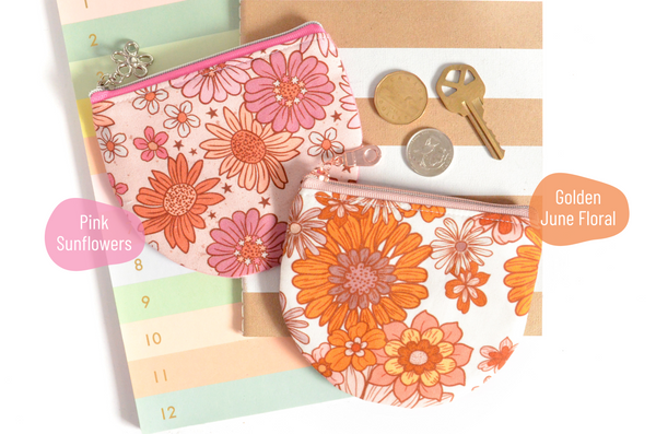 Pink & Orange Floral Round Coin Purse