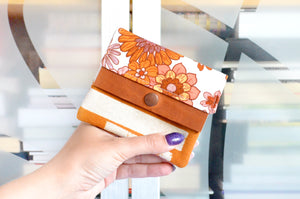 Orange Golden June Floral Mini Leather Snap Wallet