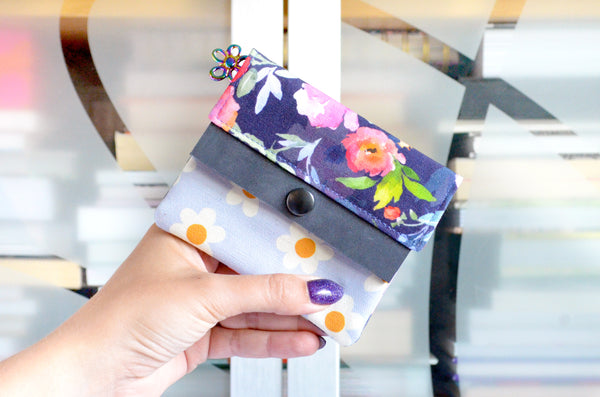 Purple Watercolour Floral Mini Leather Snap Wallet