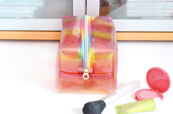 *Clear Vinyl* Red & Yellow Ombré Sparkle Boxy Toiletry Bag