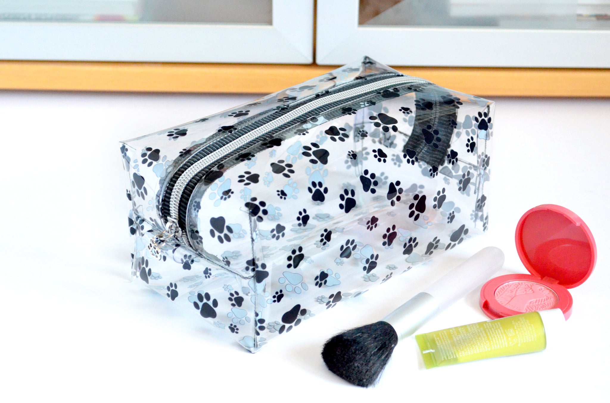 *Clear Vinyl* Paw Print Boxy Toiletry Bag