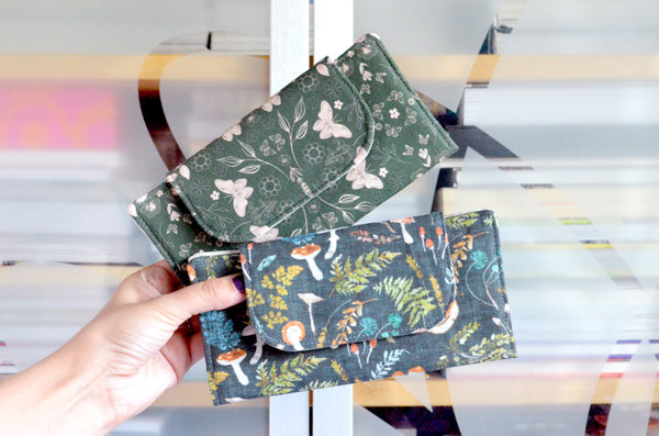 Olive Green Butterfly & Mushroom Woodland Wallet