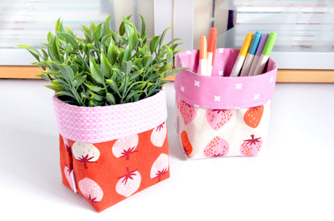 Pink & Red Strawberry Fabric Plant Pot