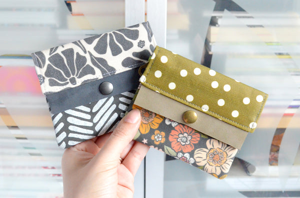 Olive & Grey Floral Mini Leather Snap Wallet