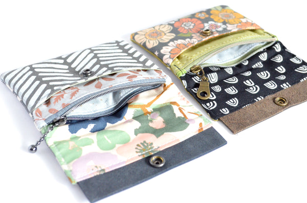 Olive & Grey Floral Mini Leather Snap Wallet