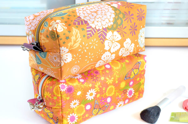 Orange Floral Butterfly Boxy Toiletry Bag