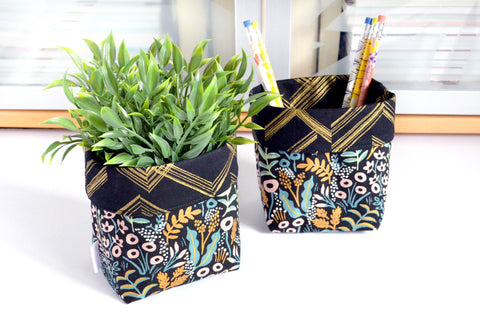 Rifle Paper Co Black & Gold Tapestry Fabric Plant Pot