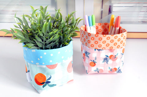 Blue & Pink Peaches Fabric Plant Pot