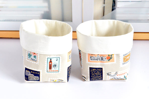 Beige Rifle Paper Co Bon Voyage Stamp Fabric Plant Pot