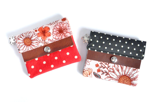 Red Boho Floral Mini Leather Snap Wallet