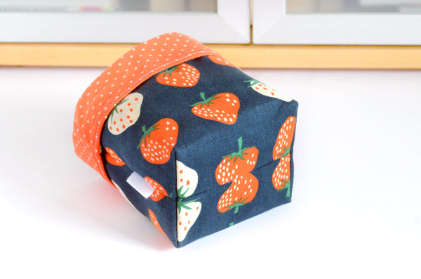 Navy Blue Strawberry Fabric Plant Pot