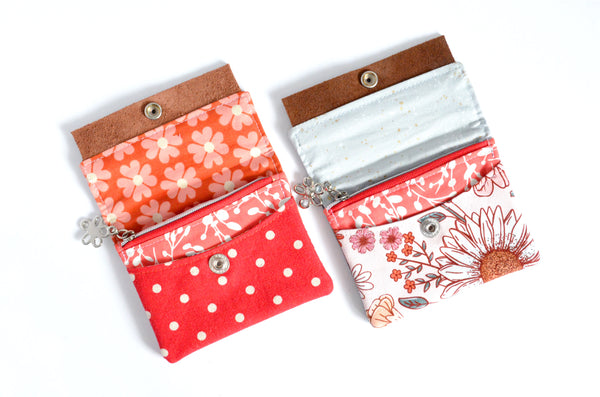 Red Boho Floral Mini Leather Snap Wallet