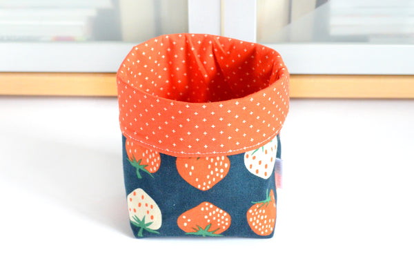 Navy Blue Strawberry Fabric Plant Pot