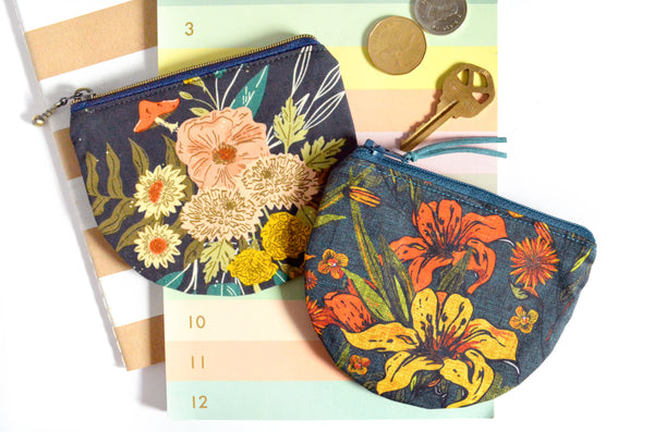 Navy Floral Round Coin Purse