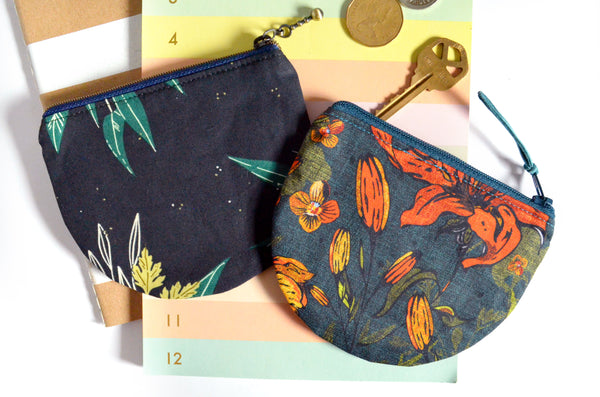 Navy Floral Round Coin Purse