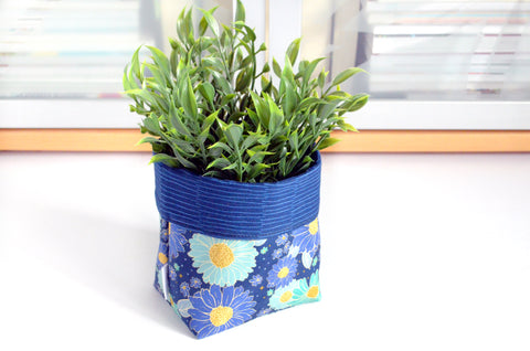 Navy Blue Daisy Fabric Plant Pot