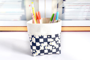 Black & White Daisy Checker Fabric Plant Pot