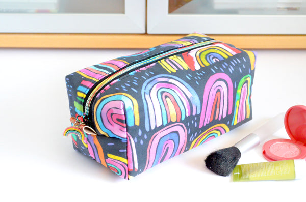 Black Watercolour Rainbow Boxy Toiletry Bag