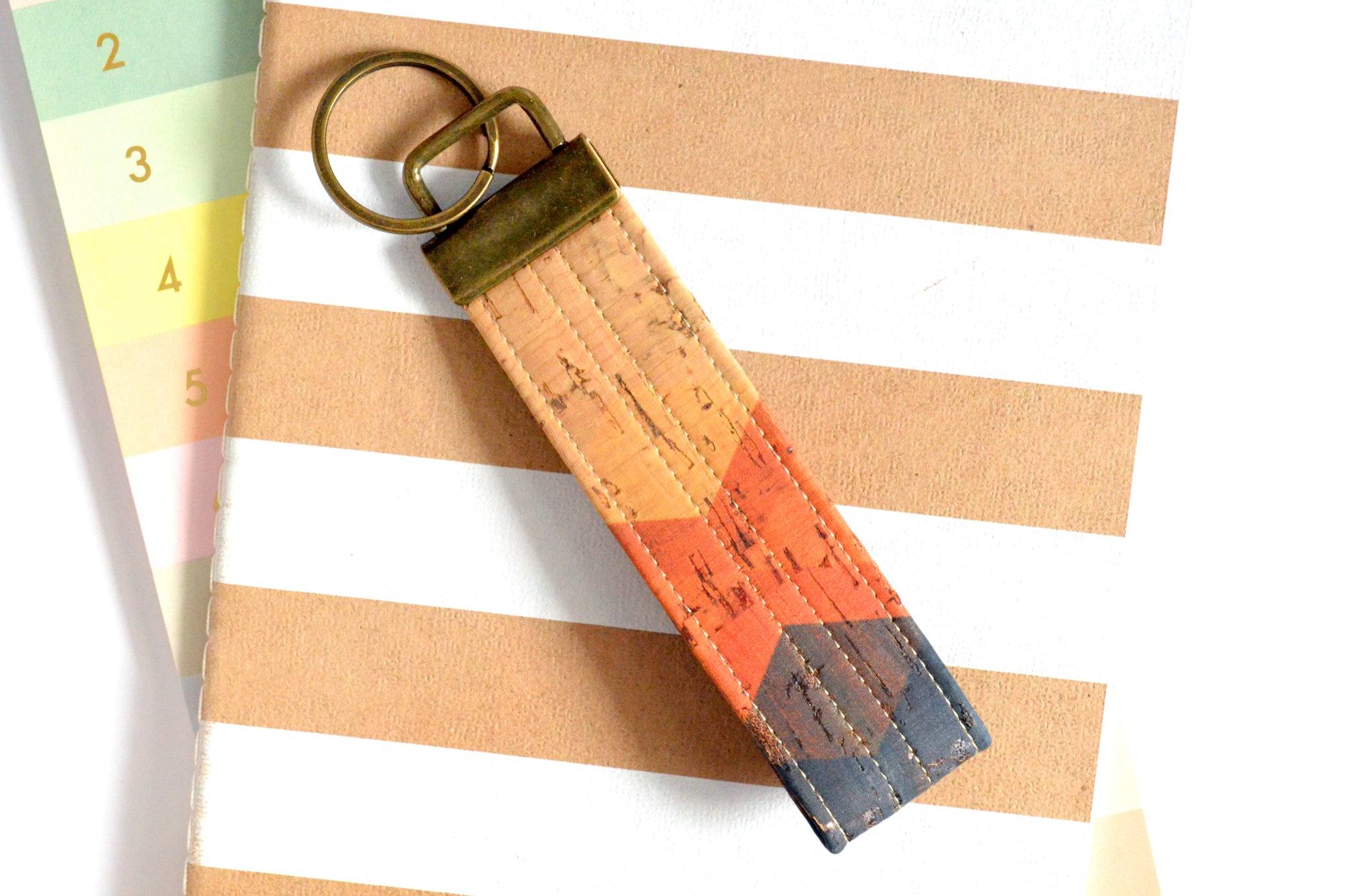 Geometric Cork Leather Keychain