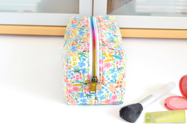 White Rainbow Rifle Paper Co Floral Boxy Toiletry Bag