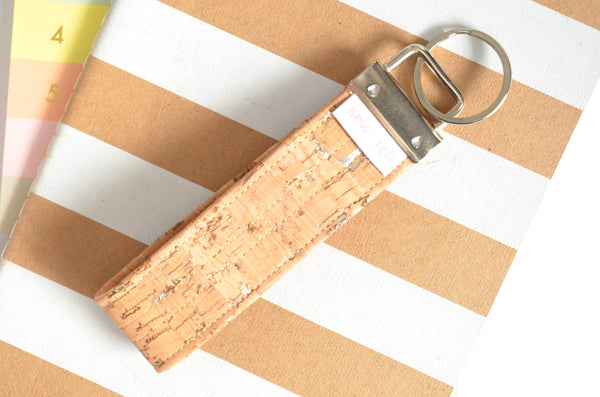 Silver Metallic Fleck Cork Leather Keychain