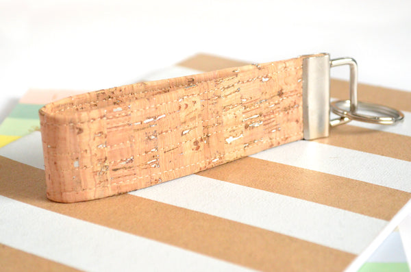 Silver Metallic Fleck Cork Leather Keychain