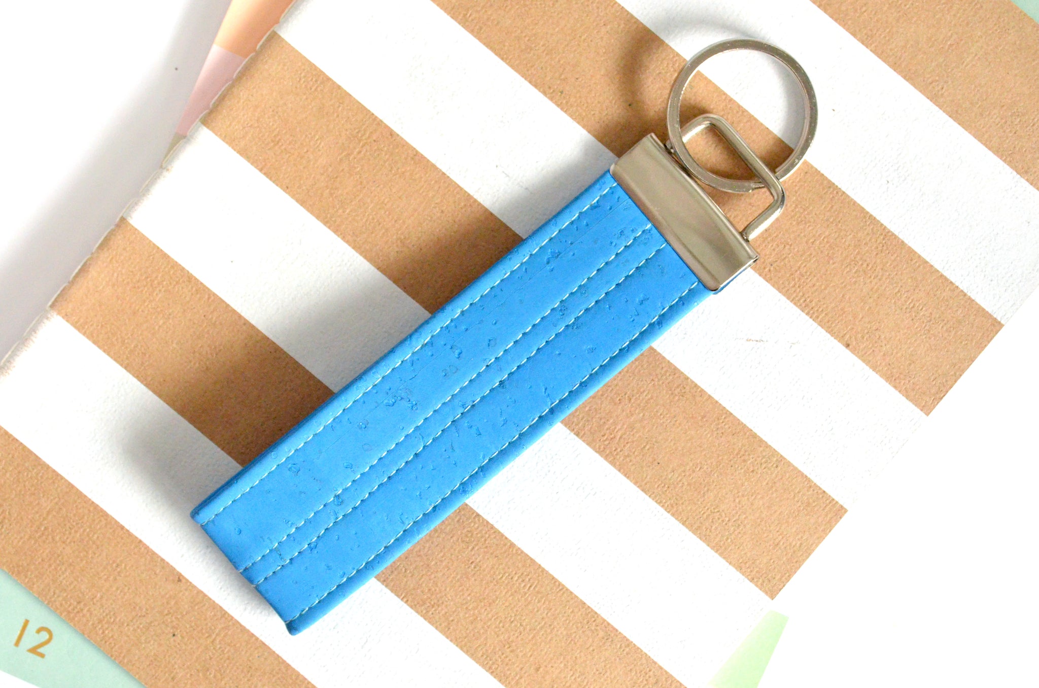 Bright Blue Cork Leather Keychain