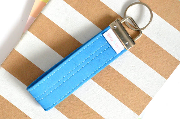 Bright Blue Cork Leather Keychain