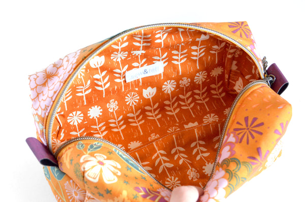 Orange Floral Butterfly Boxy Toiletry Bag