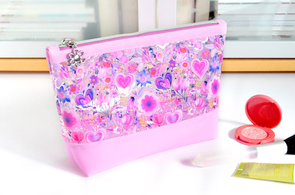 Pink Heart *Clear & Jelly Vinyl* Cosmetic Bag