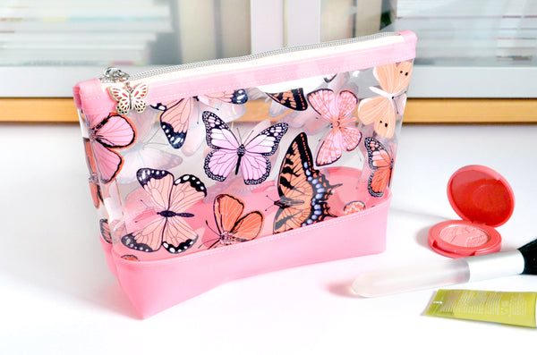 Pink Butterfly *Clear & Jelly Vinyl* Cosmetic Bag