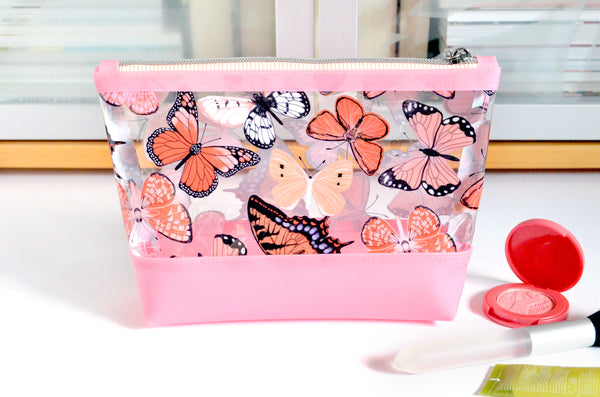 Pink Butterfly *Clear & Jelly Vinyl* Cosmetic Bag