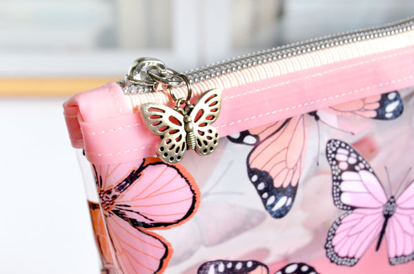 Pink Butterfly *Clear & Jelly Vinyl* Cosmetic Bag