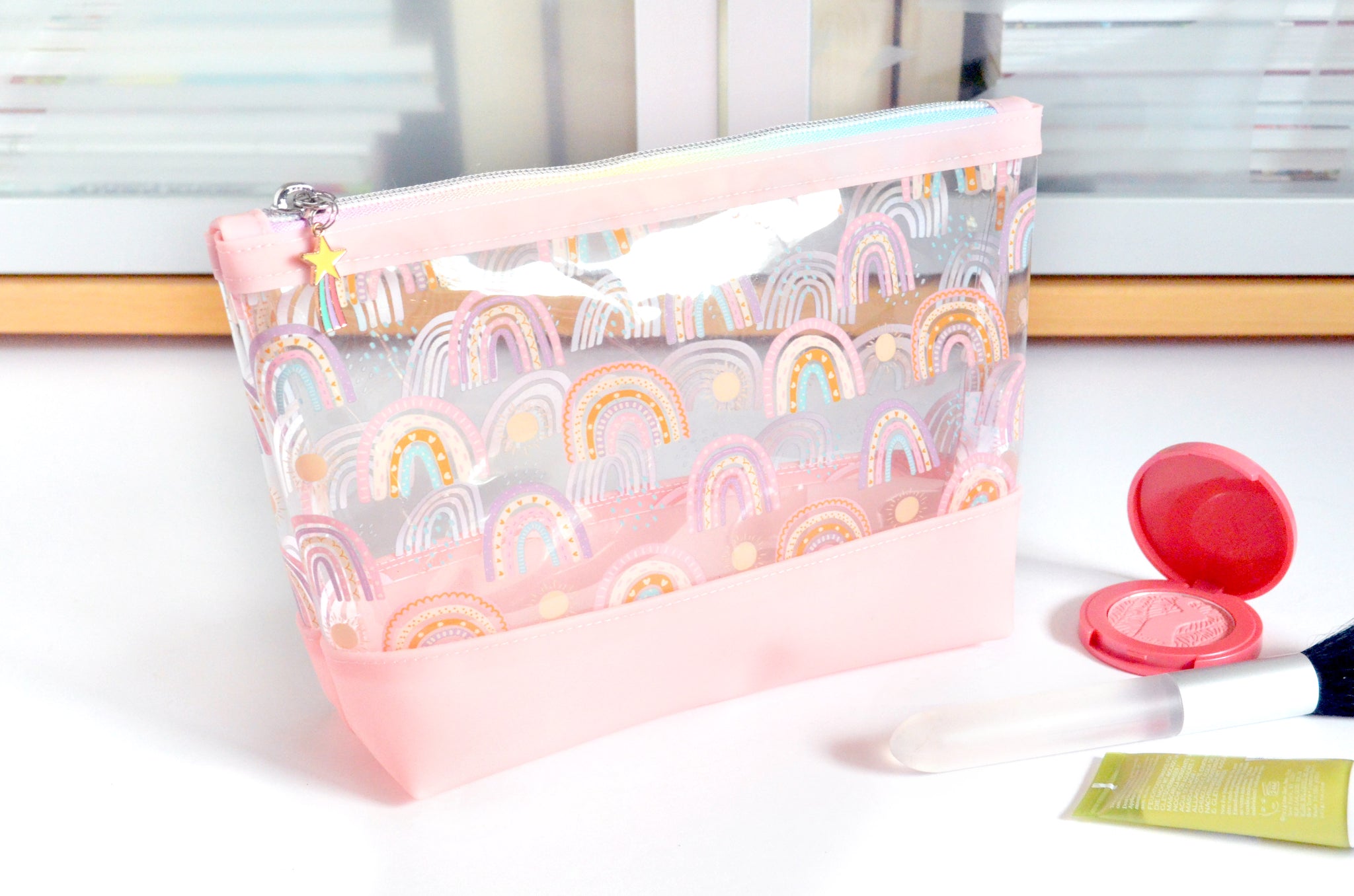 Light Pink Rainbow *Clear & Jelly Vinyl* Cosmetic Bag