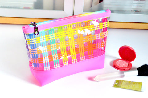 Rainbow Plaid *Clear & Jelly Vinyl* Cosmetic Bag