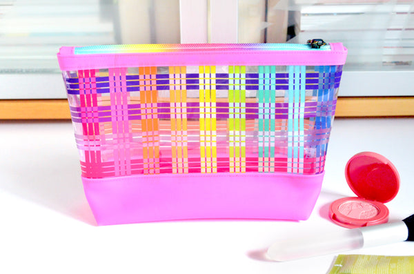 Rainbow Plaid *Clear & Jelly Vinyl* Cosmetic Bag