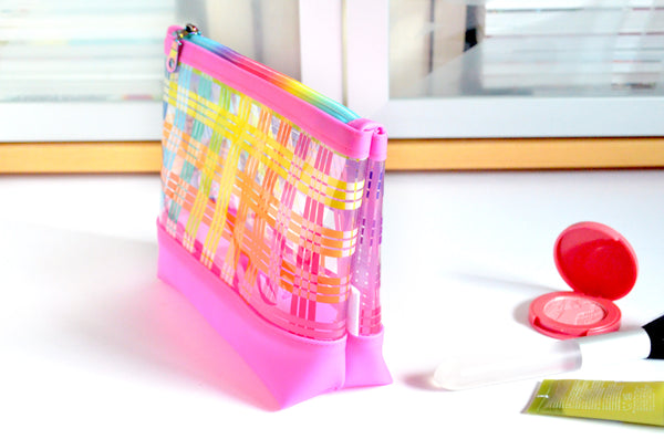 Rainbow Plaid *Clear & Jelly Vinyl* Cosmetic Bag