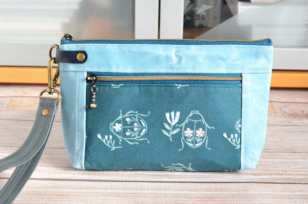 Blue Beetle Double-Zip Wristlet