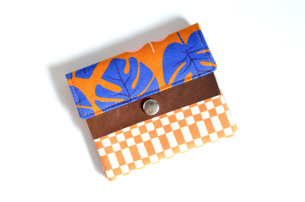 Orange Monstera Mini Leather Snap Wallet