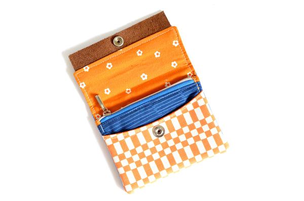 Orange Monstera Mini Leather Snap Wallet