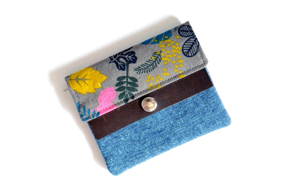 Blue & Grey Tropical Mini Leather Snap Wallet