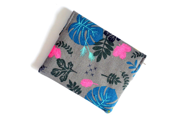 Blue & Grey Tropical Mini Leather Snap Wallet