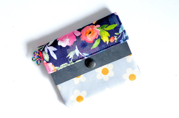 Purple Watercolour Floral Mini Leather Snap Wallet