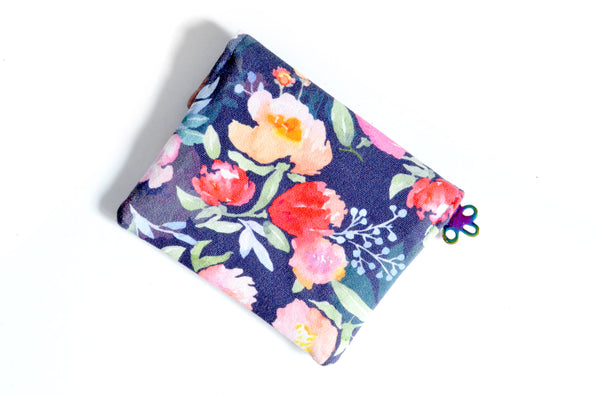 Purple Watercolour Floral Mini Leather Snap Wallet