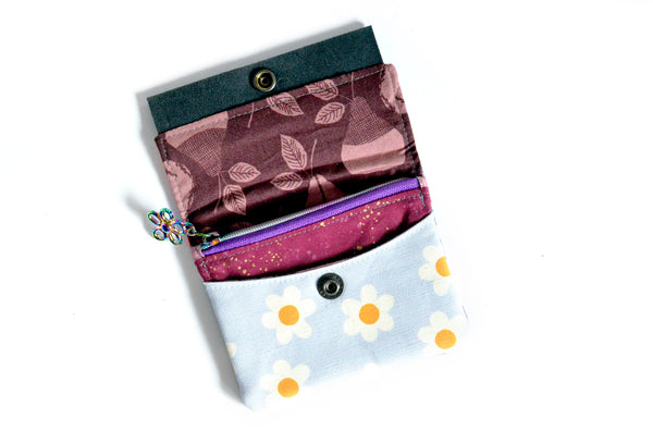 Purple Watercolour Floral Mini Leather Snap Wallet