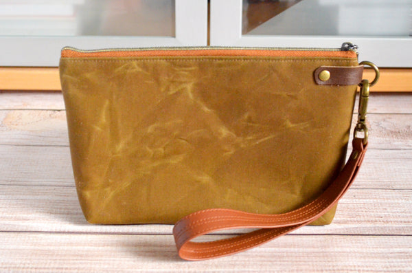 Ochre Floral Double-Zip Wristlet