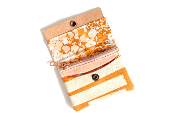 Orange Golden June Floral Mini Leather Snap Wallet