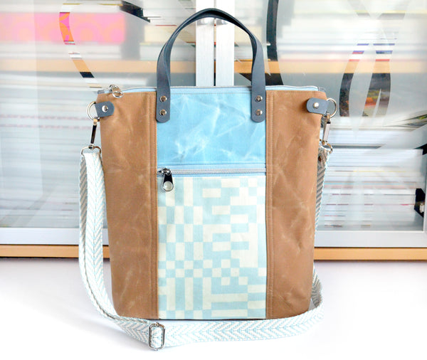 Blue Dancing Checker Crossbody Tote Bag