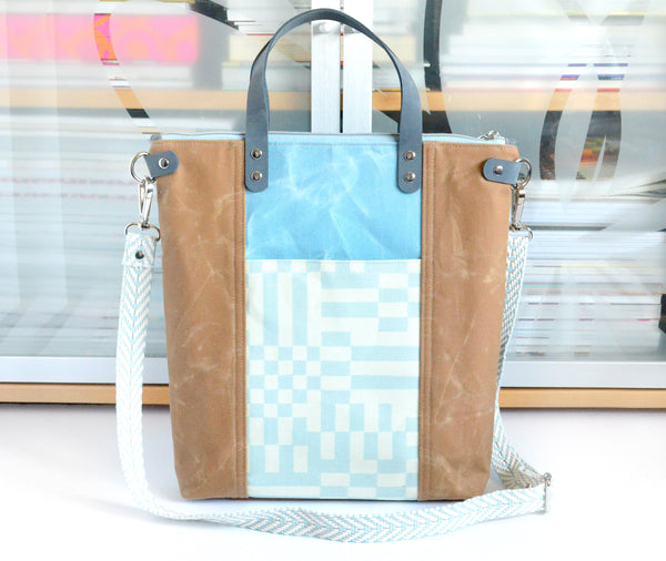 Blue Dancing Checker Crossbody Tote Bag